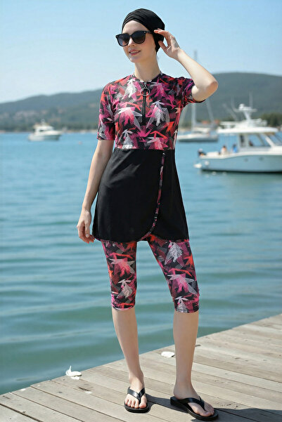 armonika 3-Piece Set Front Zipper Short Sleeve Knee-Length Leggings Burkini W...