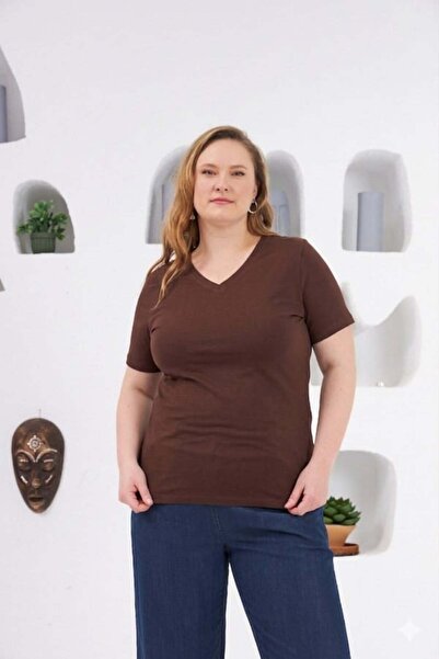 RMG Gamze Moda Large Size V-Neck T-Shirt