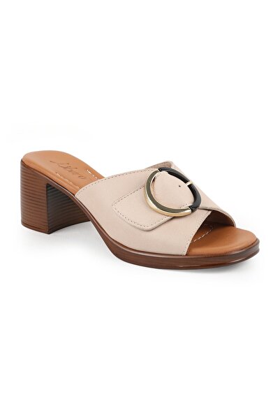Libero Women's Heeled Slippers Wide Band Buckle Thick Medium Heel Antique Lea...
