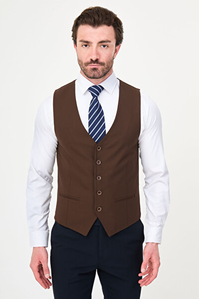 Mcr Straight Slim Fit Classic Men's Vest Brown - 40964.26Y