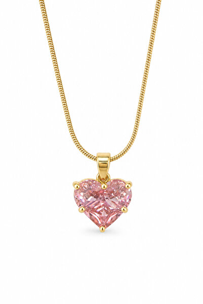 Jack Ferrero Pink Heart Stone Steel Necklace - Stylish and Elegant Design Wom...