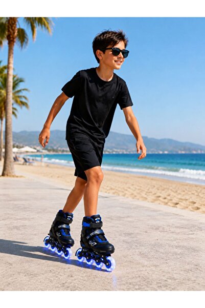 Arlina Home Kids 4 Teker Led Işıklı Ayarlana Bilir Glow Paten Mavi 30-33