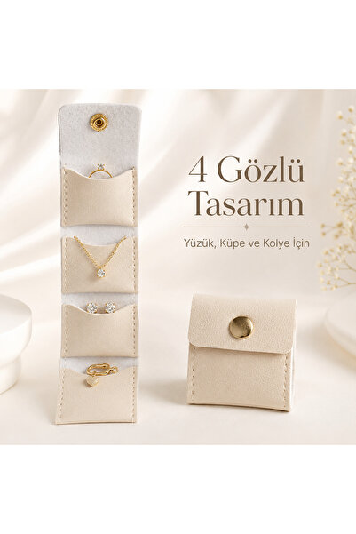 yupilla 4 Gözlü Mini Takı Organizer Çantası Yüzük Küpe Kolye İçin Makyaj Çant...