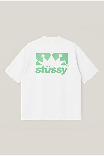Moon Dancer Stussy Crown Printed Oversize Boxy Cut Unisex 100% Cotton Printed...