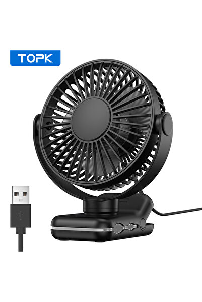 Choice4 Black TOPK Mini Portable Clip on Fan,USB Desk Fan,3 Speeds Quiet Wind...