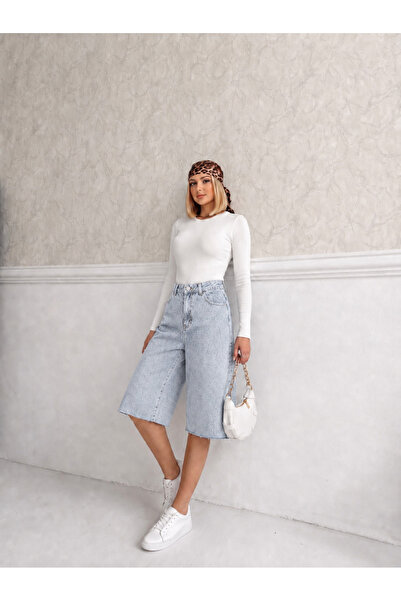 yourshıne denım co. Pantaloni scurți din denim cu talie înaltă, croială compl...