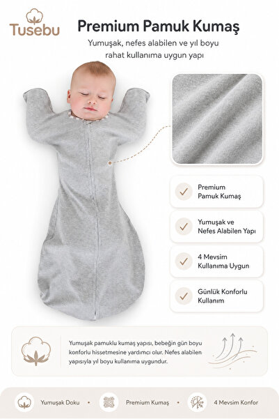 Tusebu Premium Cotton Half Swaddle Baby Sleeping Bag 4 Seasons with Zipper