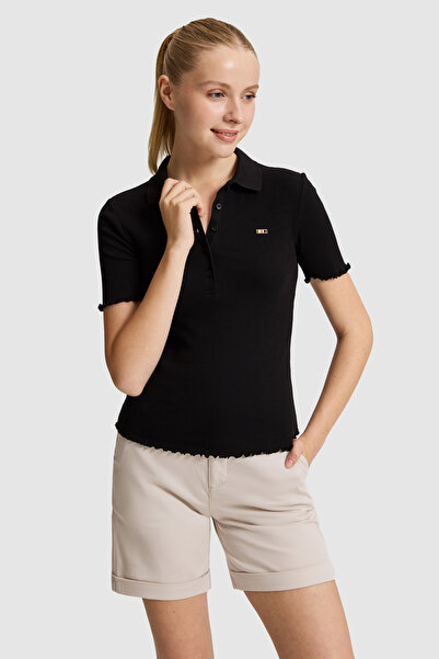U.S. Polo Assn. Kadın Siyah Polo Yaka Tişört 50323563-VR046