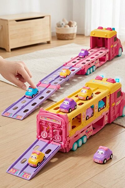 Generic 7 Pcs Abs Foldable Transport Truck Race Track Launcher Car Set Metal ...