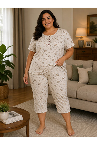 BALİS PİJAMA Women's Capri Patterned 3-Button Comfortable Quality Fabric Cott...