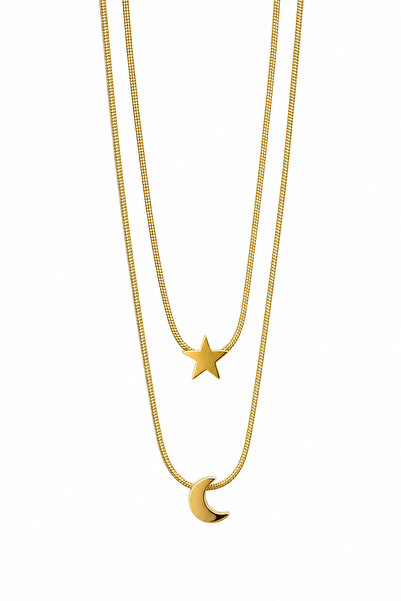 Jack Ferrero Steel Double Star Moon Figured Women's Necklace Set Yellow Color