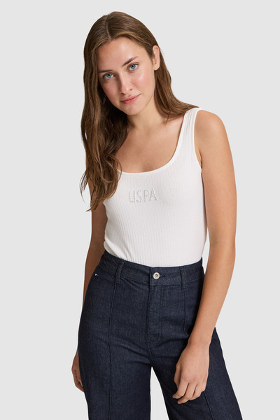 U.S. Polo Assn. Kadın Krem Kare Yaka Tişört 50322082-VR256