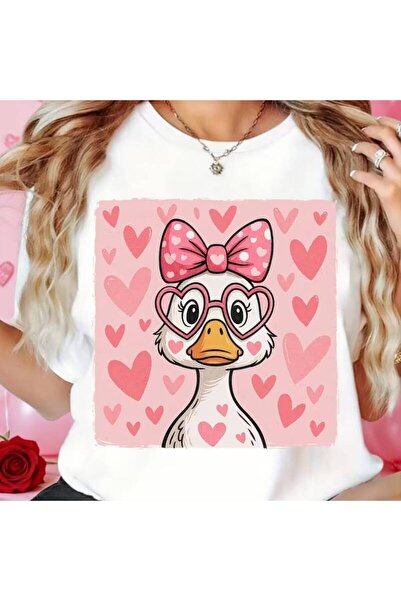 2mcup تي شيرت نسائي برقبة دائرية من Funny Goose Pink Coquette Valentine - ناع...