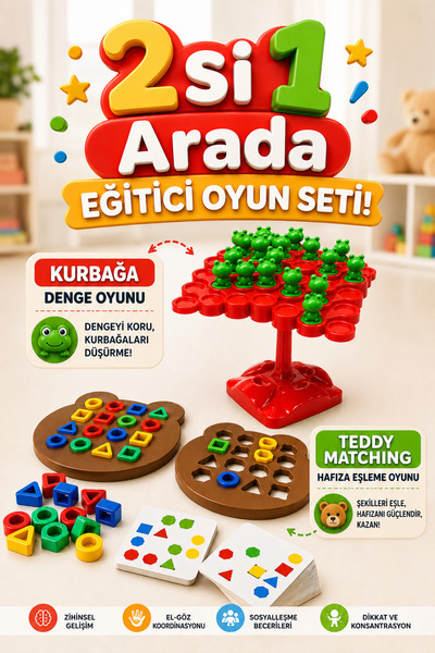 M&H 2'li Oyun Seti - Kurbağa Denge - Teddy Matching - Eğitici ve Öğretici Oyu...