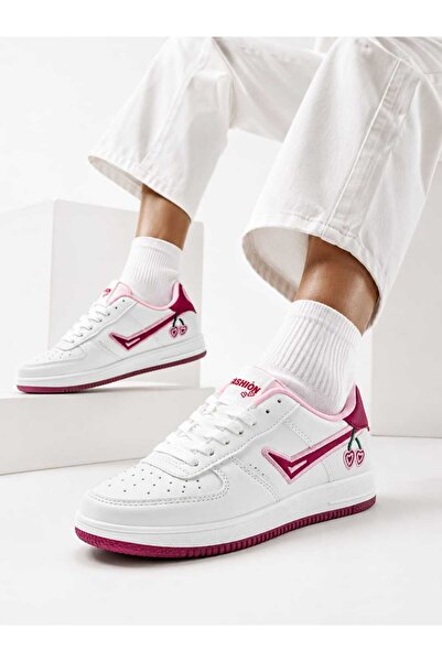 Slipcat Kadın Trend Kiraz İşlemeli Casual Sneaker, Nakış Detaylı Konforlu Gün...