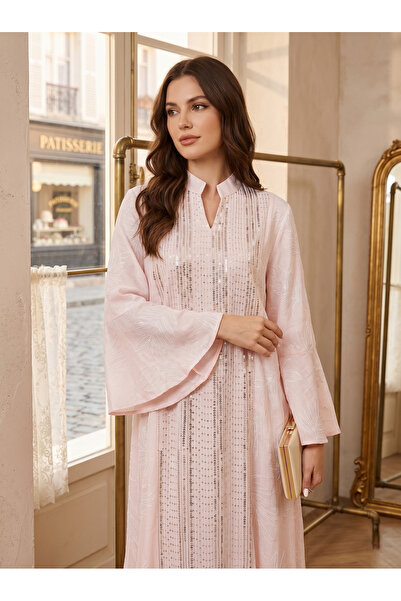 Greneric Sequined Abaya Dress, Flare Sleeve Modest Kaftan