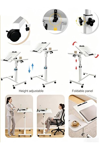Aether Height Adjustable Rolling Desk 60–95cm Portable Foldable Mobile Workst...