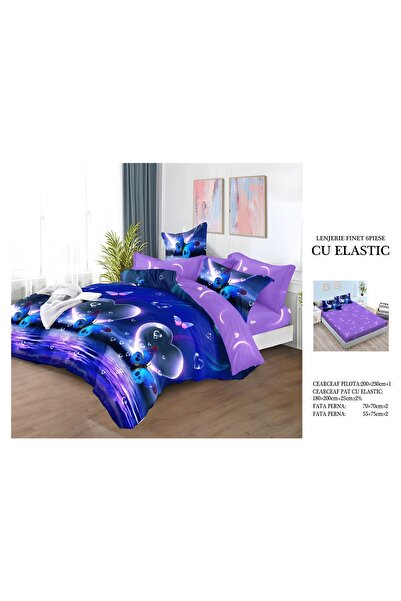 naniland.ro Lenjerie de Pat Bumbac Satinat 2 Persoane 6 Piese cu Elastic 180x...