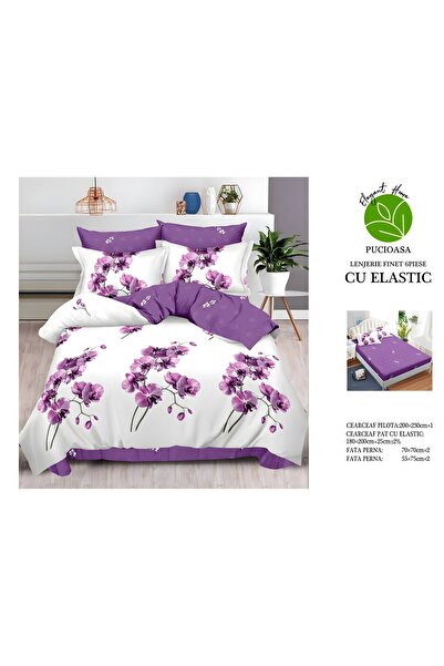 naniland.ro Lenjerie de Pat Bumbac Satinat 2 Persoane 6 Piese cu Elastic 180x...