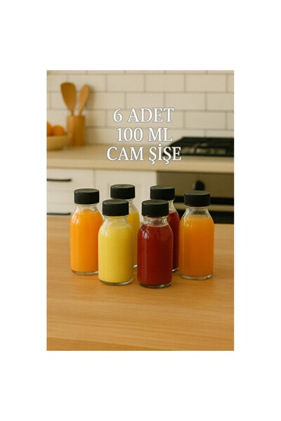 Empressco Set of 6 100ml Transparent Detox Shot Bottles with Black Caps