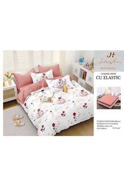 naniland.ro Lenjerie de Pat Bumbac Satinat 2 Persoane 4 Piese cu Elastic 180x...
