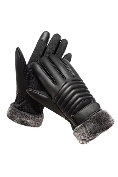 Choice black Gloves Winter MEN'S Fur Mouth Plush Insulation Gloves Outdoor Cy...