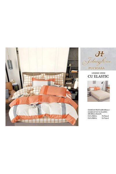 naniland.ro Lenjerie de Pat Bumbac Satinat 2 Persoane 6 Piese cu Elastic 180x...