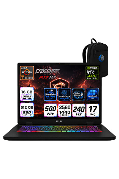 MSI Crosshair A17 Hx Amd Ryzen 7 8840HX 16 GB 512 GB SSD RTX5070/8GB 115W 17'...