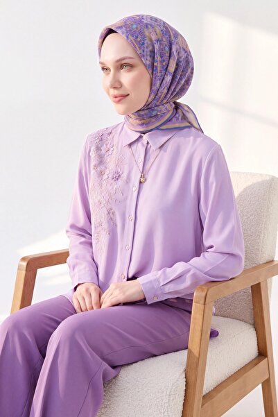 Silk Home Soft Scarf Pixel Ethnic Lilac