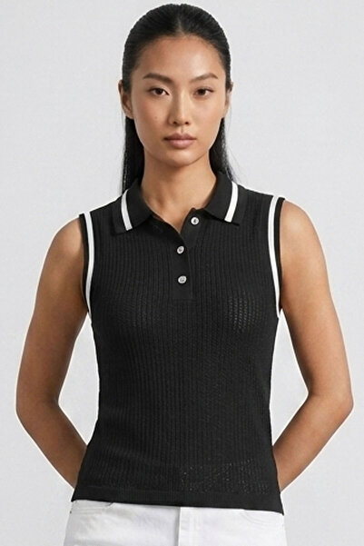 Şiir EMBU Slim Fit με ριγέ λεπτομέρεια στο γιακά και τα μανίκια, αμάνικο διάτ...