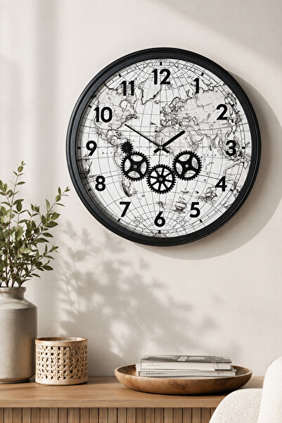 Muyika Design 55 cm Katlı Kasa Çarklı Duvar Saati Metal MUYİKA Hareketli Meka...