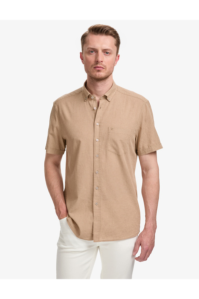 Pierre Cardin Vizon Keten Karışımlı Regular Fit Kısa Kollu Gömlek 50325340-VR052