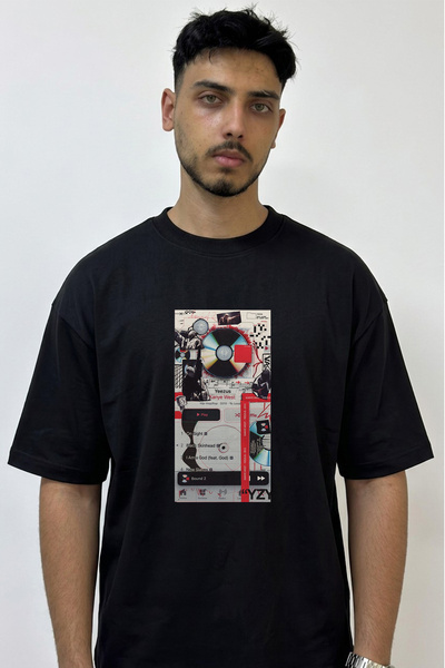 Anetos Kanye West Yeezus_2 Design Printed Oversize Black T-Shirt