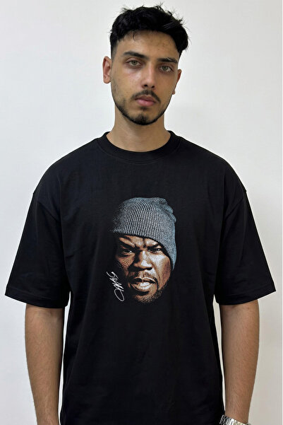 Anetos 50 Cent_52 Dizajn Tiskana Oversize Crna Majica