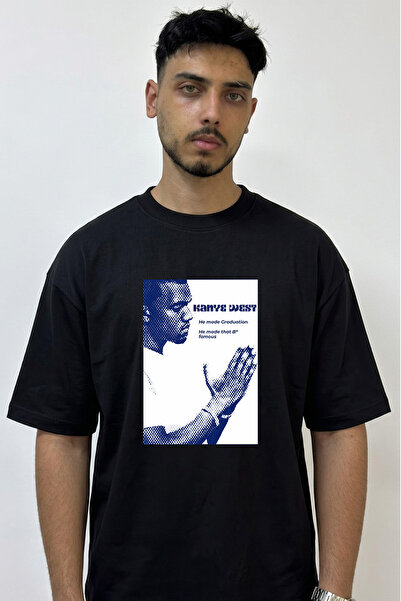 Anetos Kanye West_77 Μαύρο μπλουζάκι με στάμπα σε σχέδιο Oversize