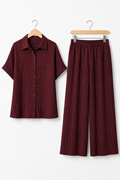 Mivoon Muslin Fabric Textured Women's Top and Bottom Shirt Pants Set
