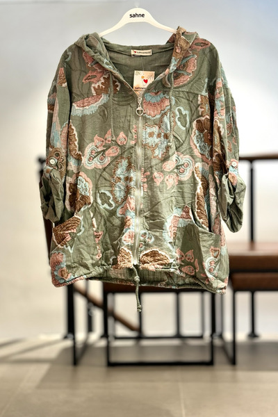 sahnemoda Filiz pattern zippered hooded imported jacket