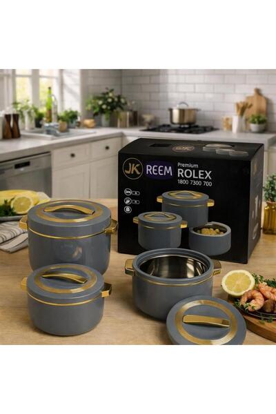 laverahome Rim Food Container Set - 3 Pieces - Gray with Gold |