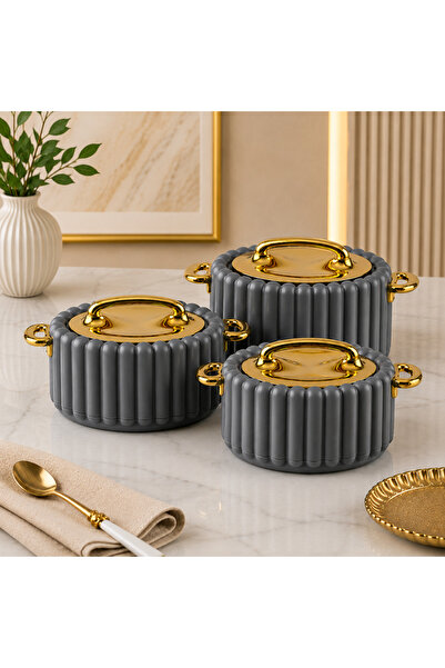 laverahome Royal Design Modern Gray Color Luxury 3 Pcs Lunch Box Set |