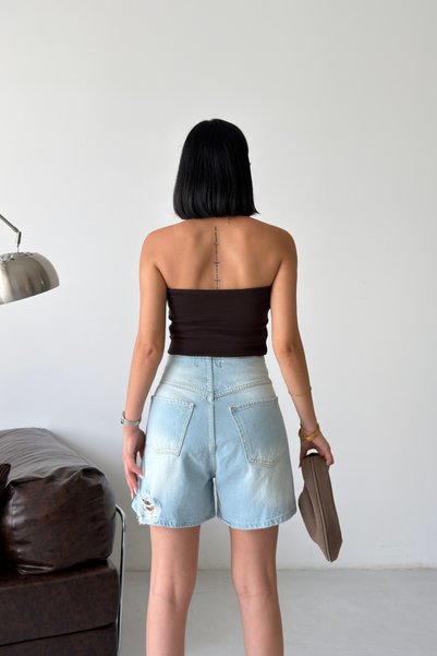XRAY JEANS Women's Ripped Cotton Tight-Fitting Ice Blue Denim Shorts