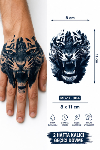 medink tattoo 1 Ay Kalıcı 24 Saat Sonra Kararan El üstü Kaplan Model Geçici D...