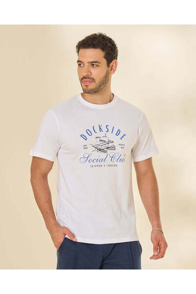 REDTAG Men White Graphic T-Shirt
