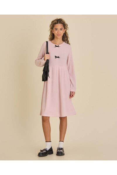 REDTAG Senior Girls Light Pink Rib Bow Dress