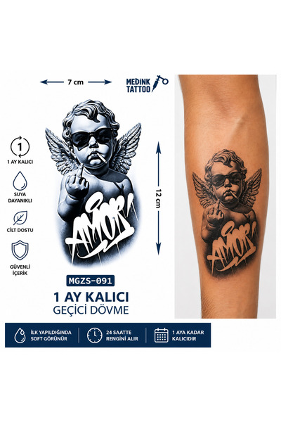 medink tattoo 1 Ay Kalıcı 24 Saat Sonra Kararan Gangstar Amor Yazılı Mınımal ...