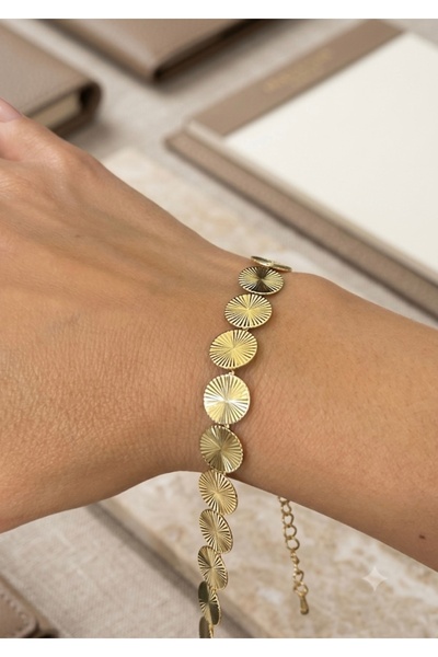 Pırıltı Atölyesi By Şeyda Ezme Plate Round Gold Bracelet