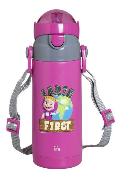 Ecolife Μεταλλικό Θερμός Παιδικό Ματζέντα 'Masha-Earth First' 400ml