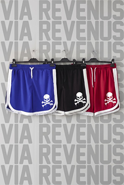 Vordevia Αθλητικά σορτς Unisex Retro Varsity με στάμπα κρανίου για καθημερινή...