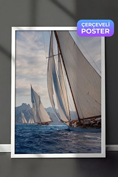 Postifull Sailboat Poster, White Framed Poster, Old Money Series, No:113202