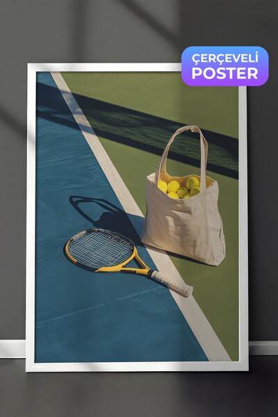 Postifull Tennis Racket and Balls Poster, White Framed Poster, Old Money Seri...