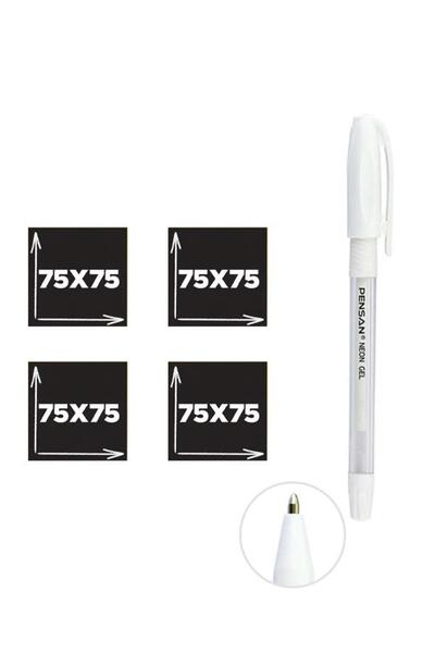 OFİSİNN Siyah Yapışkanlı Kare Not Kağıdı Postit 75x75 50 Yaprak 4 Adet + Pens...
